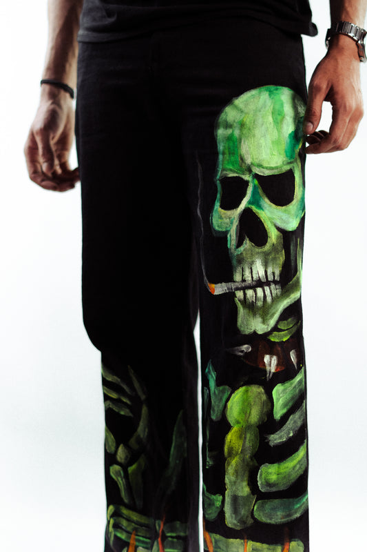 Flamed Hand Painted Baggy Denims