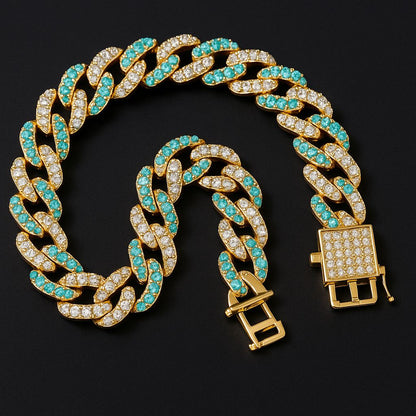 Aqua Frost Cuban Link Bracelet - Gold Edition
