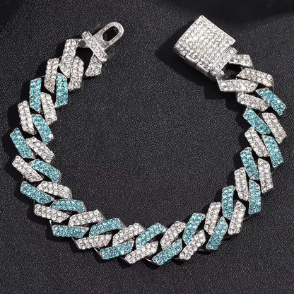 Aqua Frost Cuban Link Bracelet - Silver Edition