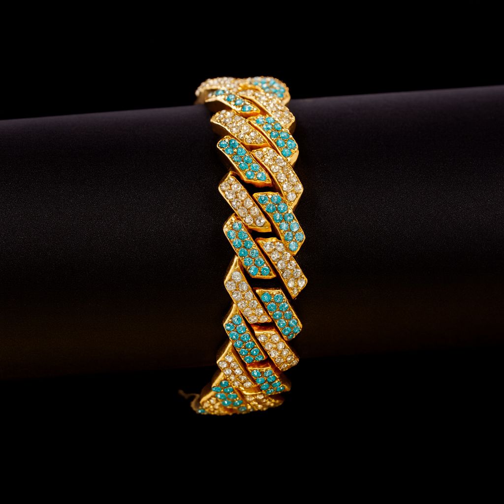 AQUA FROST CUBAN LINK BRACELET - GOLD EDITION